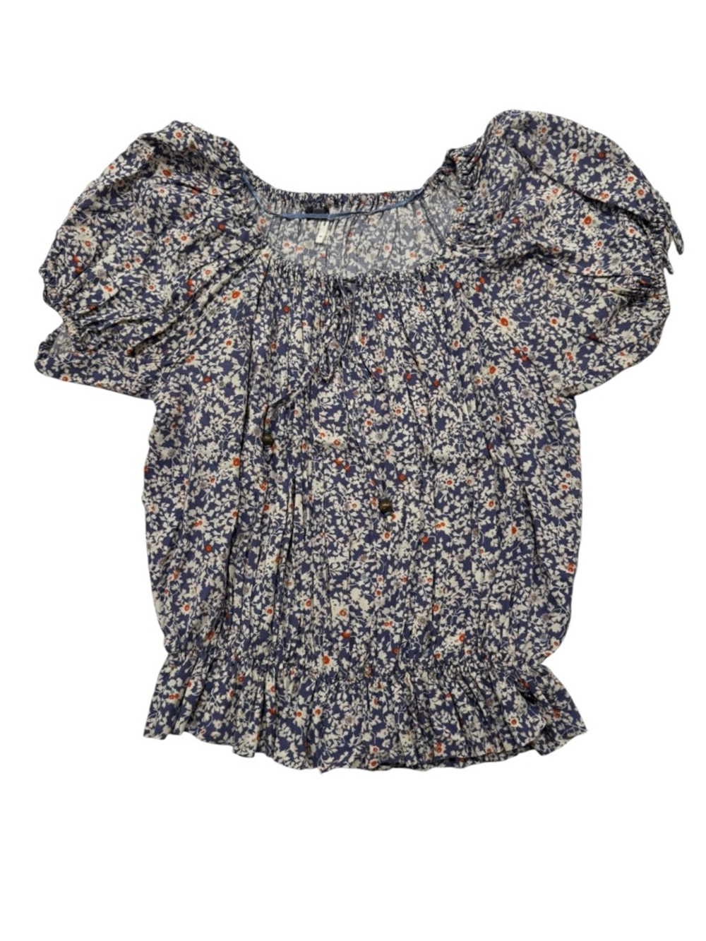 Guess Navy Blue Floral Puff Sleeve Blouse - Size‎ XS